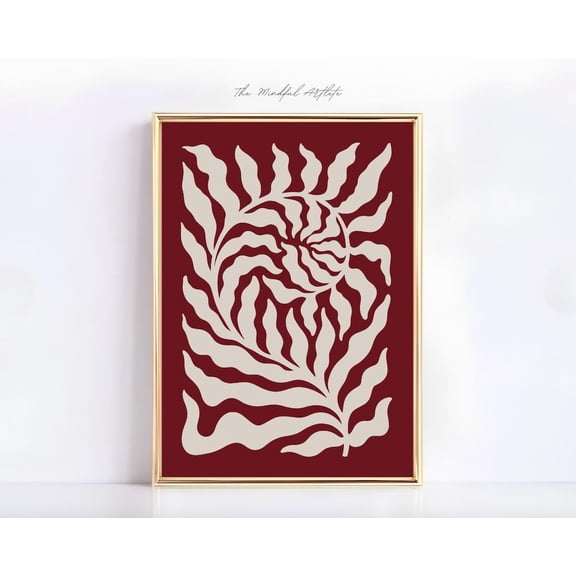 Red Abstract Botanical Mid Century Floral Modern Gallery Print, Unframed Paper Print Size 8x12