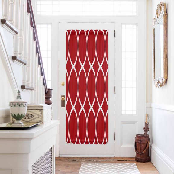 Red Abstract Door Curtains for Door Window, French Sidelight Front Back Door Curtains With Tieback, Modern White Geometric Twisted Art Kitchen Rod Pocket Drapes Panel, 54"x72"