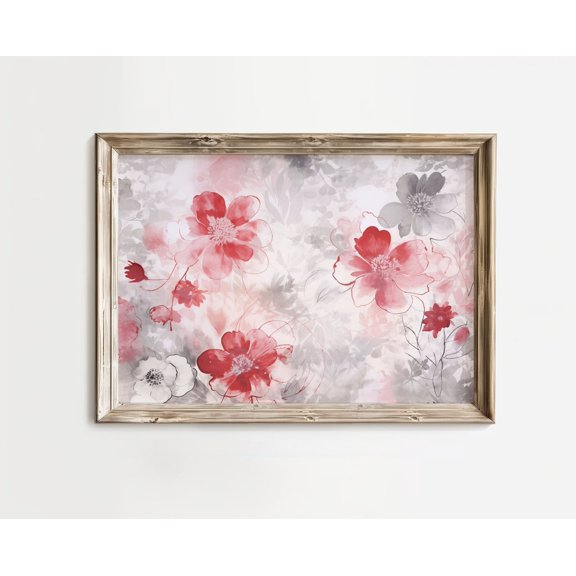 Red Abstract Flowers, Flower Print, Spring Art, Vintage Wall Decor, Floral, Wildflower Poster Decor, Size 12x18 UNFFRAMED F03.1.8l1017