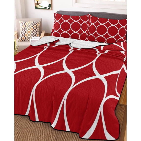 Red Abstract Full Size Down Alternative Comforter, Lightweight Comforter Quilt Bedding Set with Pillow Shams Modern White Geometric Twisted Art All Seasons Bed Comforter Duvet Insert 78"x90"