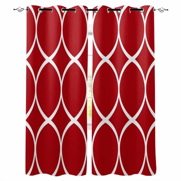 Red Abstract Kitchen Curtains Modern White Geometric Twisted Art Cafe Short Curtains for Bathroom Blackout Window Curtain Grommet Small Window Treatment Drapes for Bedroom Living Room 27.5"x39"x2