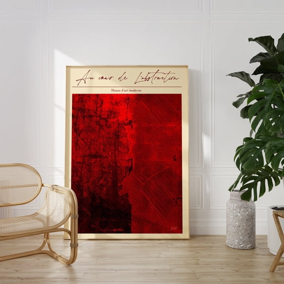 Red Abstract Modern Minimalist Wall Art, Unframed Paper Poster 8x10in