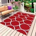thumbnail image 1 of Red Abstract Outdoor Rug for Patio/Deck/Porch, Non-Slip Large Area Rug 3 x 5 Ft, Modern White Geometric Twisted Art Indoor Outdoor Rugs Washable Area Rugs, Reversible Camping Rug Carpet Runner, 1 of 8
