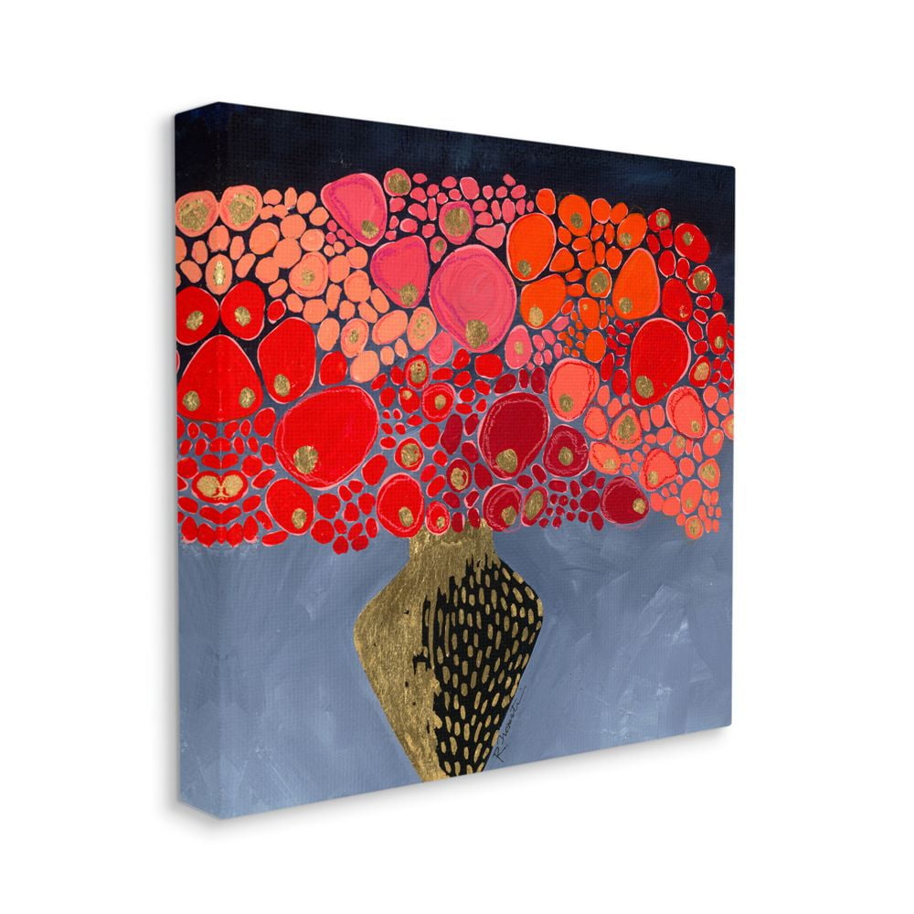 Red and Orange Abstract Floral Canvas Print, 17" x 17"
