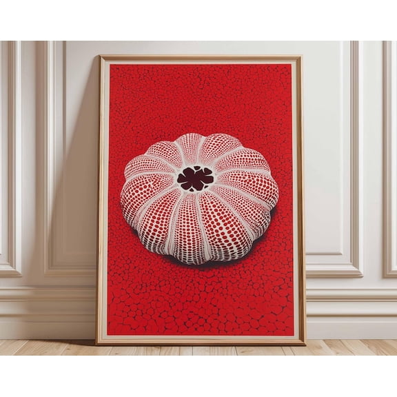 Red Abstract Sea Urchin Geometric Dot Wall Art Print, Unframed Paper Poster 24x36in