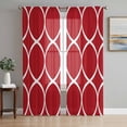 thumbnail image 1 of Red Abstract Semi Sheer Curtains 84 Inch Length 2 Panels Set, Modern White Geometric Twisted Art Sheer Kitchen Curtain Privacy Voile Window Curtain for Living Room Bedroom Rod Pocket Drapes, 1 of 7