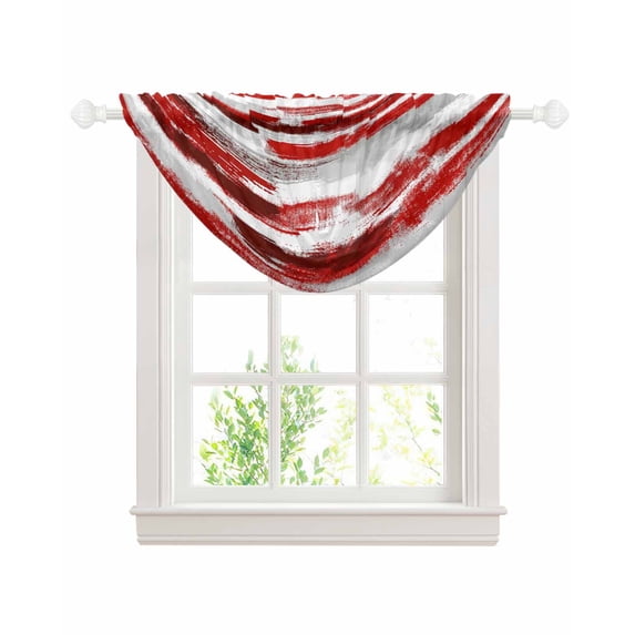 Red Abstract Sheer Waterfall Valance Curtains for Window, Grey Modern Mottled Art Oil Painting Rod Pocket Sheer Topper Swag Curtains for Living Room, Kitchen 38.5"W x 47.2"L, 1 Panel
