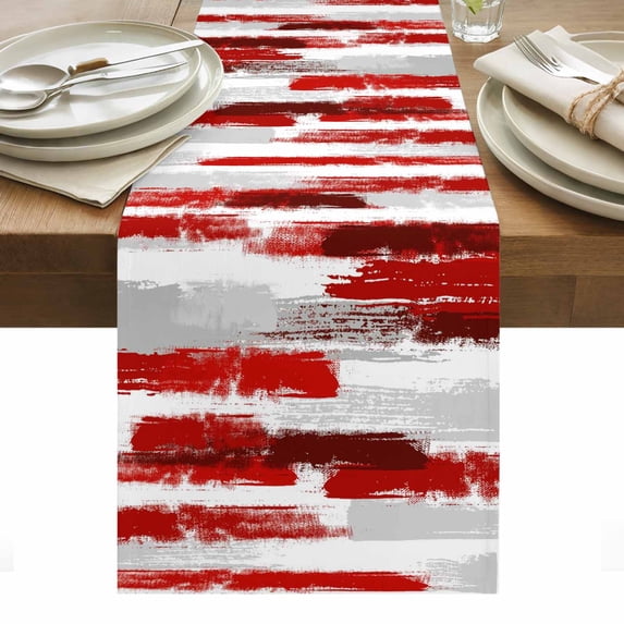 Red Abstract Table Runner - 108 Inch Long, Kitchen Dining Table Runner Dresser Scarves, Grey Modern Mottled Art Oil Painting Farmhouse Decor for Coffee Tables Wedding Party Banquet