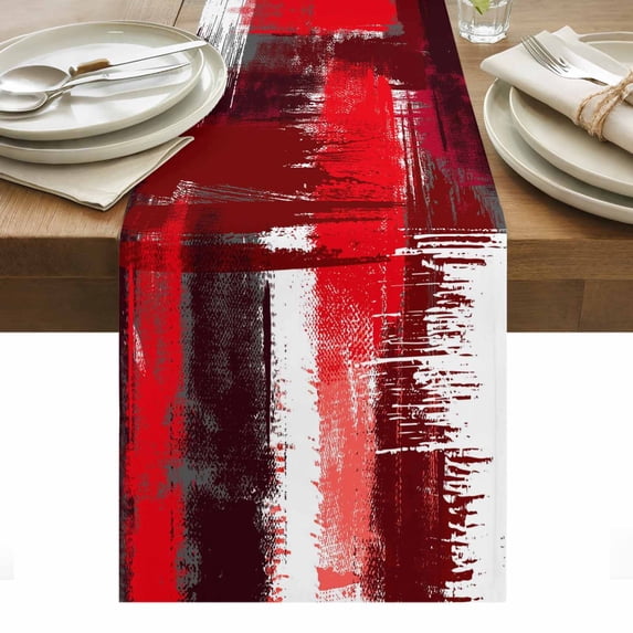Red Abstract Table Runner - 90 Inch Long, Kitchen Dining Table Runner Dresser Scarves, Modern Mottled Art Oil Painting Farmhouse Decor for Coffee Tables Wedding Party Banquet