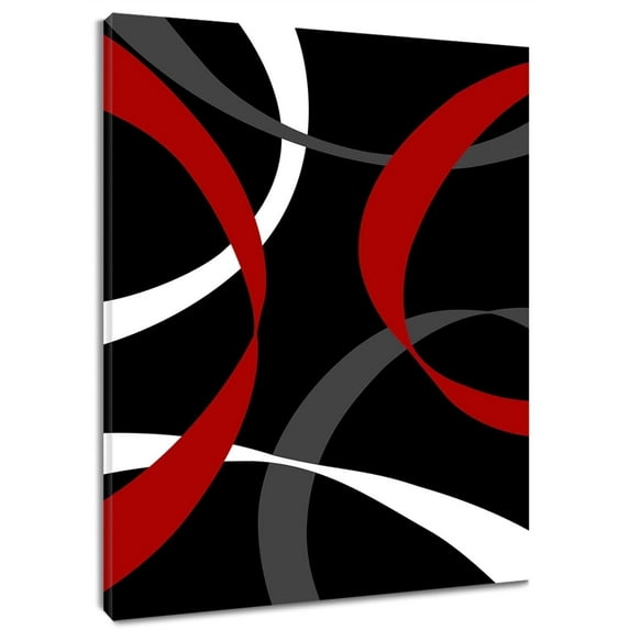 Red Abstract Wall Art, Black and Gray Geometric Canvas Wall Art, Modern Minimalist Framed Wall Art for Living Room Bathroom Bedroom Kitchen Ready to Hang, 12X16 Inches