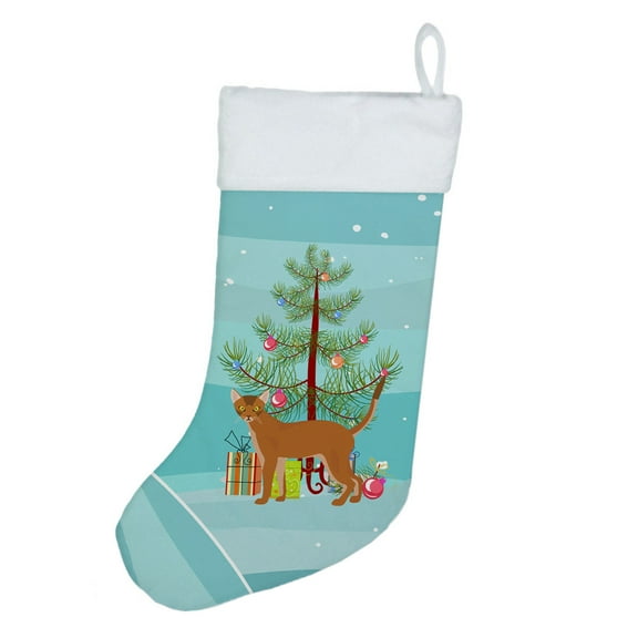 Red Abyssinian Cat Merry Christmas Christmas Stocking 13.5 in x 18 in