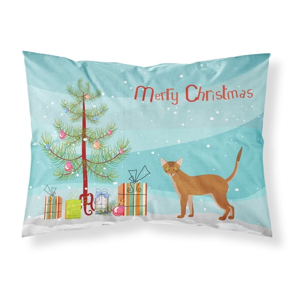 Red Abyssinian Cat Merry Christmas Fabric Standard Pillowcase