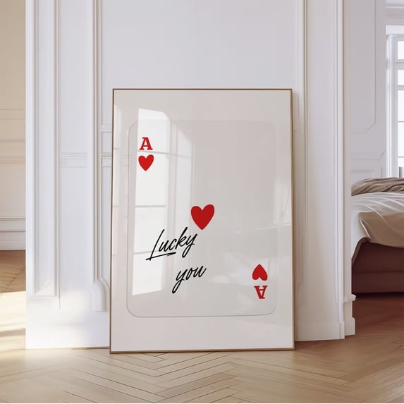 Red Ace Of Hearts Poster Trendy Retro Wall Art Lucky You Poster Playing Card Poster Trendy Wall Art Retro Trendy Aesthetic Poster Home Decor, 12x18 UNFRAMED