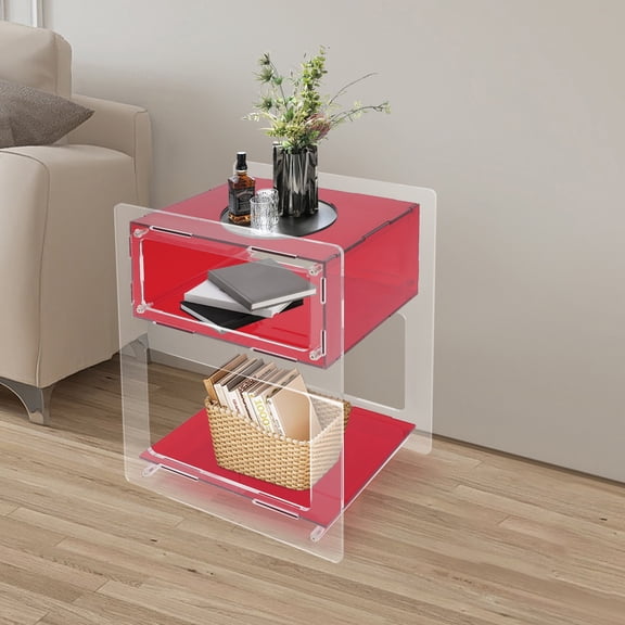 Red Acrylic Side Table, Acrylic Nightstand, Rectangle Storage Shelf