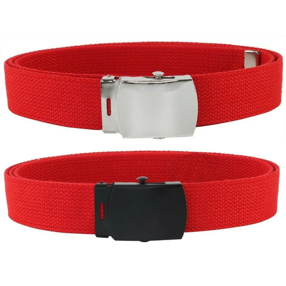 Red Adjustable Canvas Military Web Belt With Metal Buckle 32 to 72