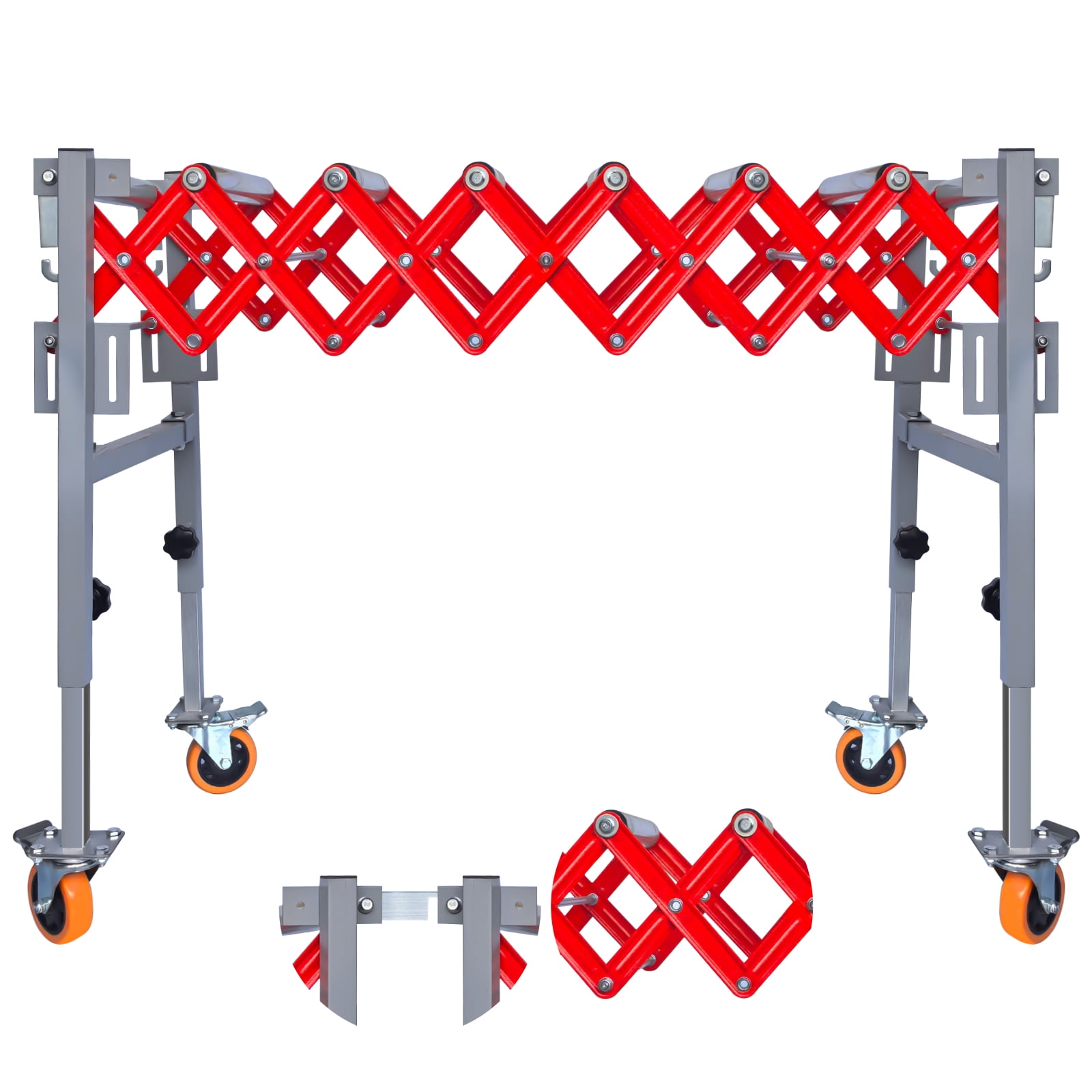 Red Adjustable Conveyor Roller Table, 600 LBS Load Capacity, 8 Rollers ...