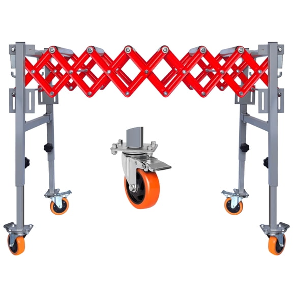 Red Adjustable Conveyor Roller Table with 600 LBS Load Capacity, 8 Rollers, Modular Splicing & Roller Size 15.7x1.5", Conveyor Belt with 4 Lockable Casters for Docks, Supermarkets