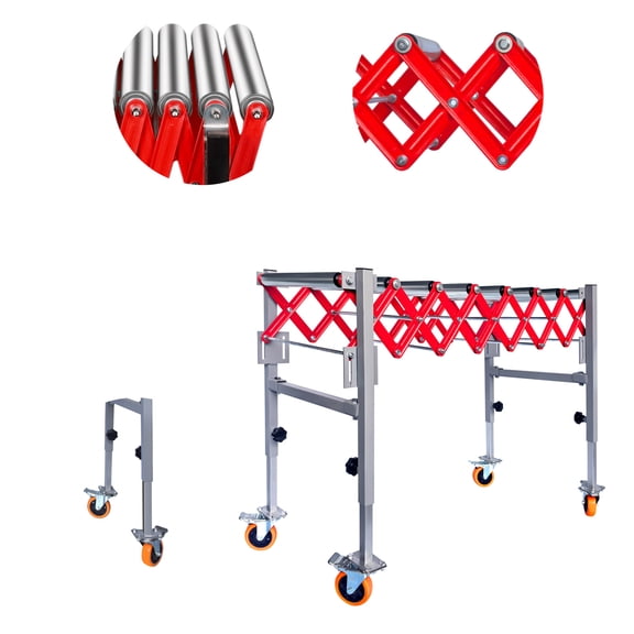 Adjustable Conveyor Roller Table with 8 Rollers, 4 Swivel Casters, Length Range 13.7~47" & Modular Splicing, Conveyor Belt with 600 LBS Load Capacity for Factories, Docks