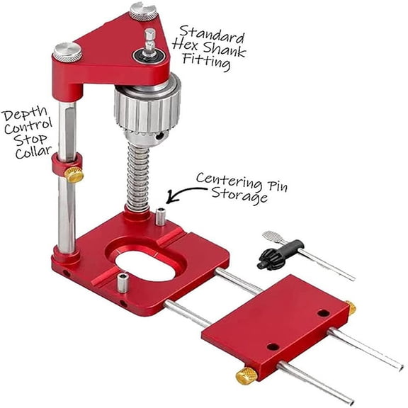 Red Adjustable Drill Guide Template Tool for Woodworking Projects
