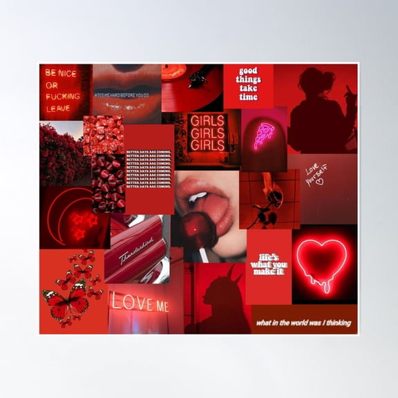 Red Aesthetic Collage Poster Wall Art, Modern Wall Decor, 16x16 UNFRAMED