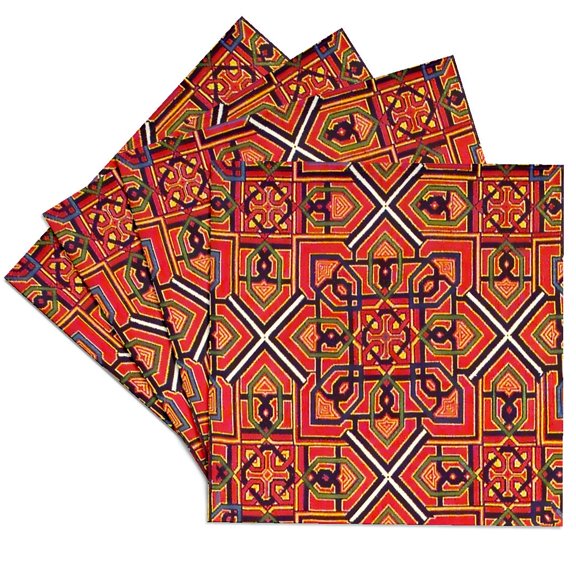 3drose, Red African Geometric Cross Pattern Africa Moroccan Tile Morocco Art, Set of 4 Ceramic Tile Coasters