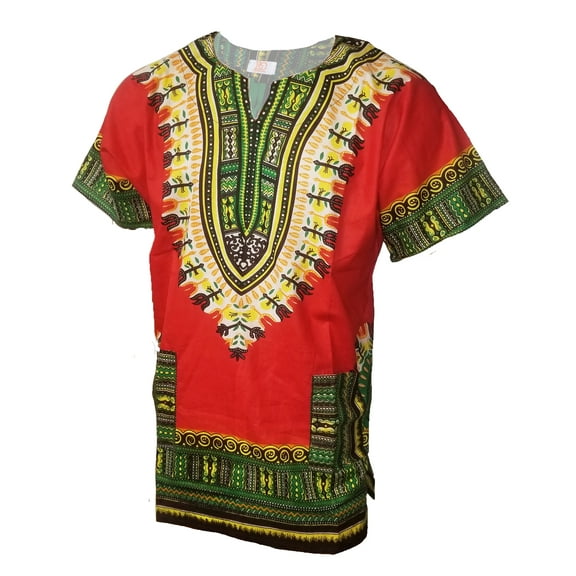Red African Print Dashiki Shirt from S to 7XL Plus Size