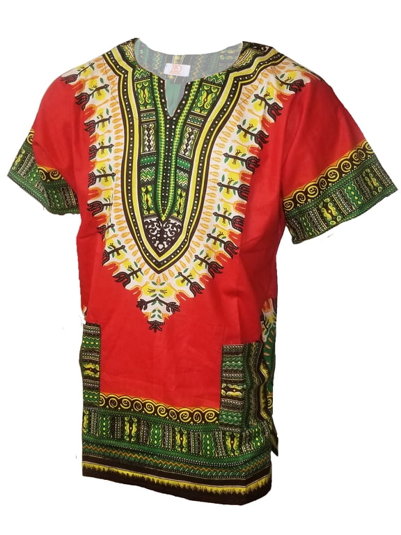 Red African Print Dashiki Shirt from S to 7XL Plus Size