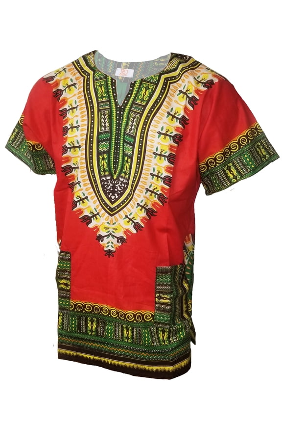 Red African Print Dashiki Shirt from S to 7XL Plus Size
