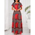 thumbnail image 1 of Red African Print Maxi Dress With Short Sleeves And Scoop Neck, 1 of 5