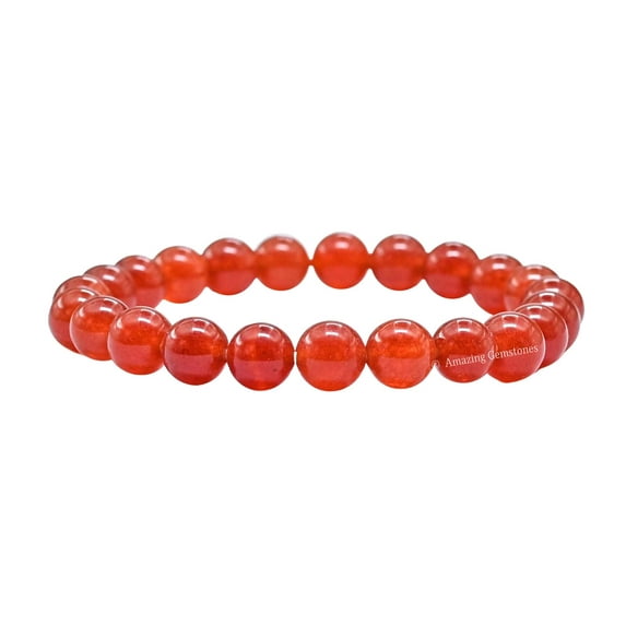 Red Agate Bracelet - 8mm Beaded Stretch Bracelet and Healing Stones