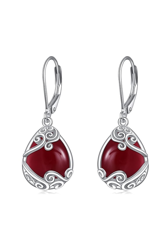 Red Agate Filigree Drop Dangle Teardrop Earrings 925 Sterling Silver Red Agate Leverback Earrings for Women Jewelry Gifts (R-Red Agate)