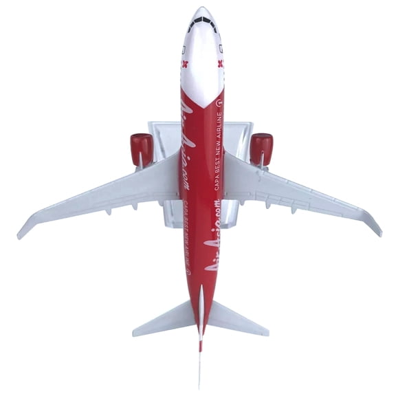 Red Air Asia B737 Model Airplane Set Display Stand, Perfect for Shelf Decoration