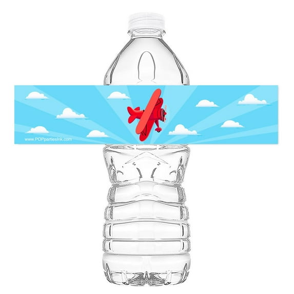 Red Airplane Bottle Wraps - Set of 20 - Airplane Water Bottle Labels - Airplane Decorations - Made in the USA
