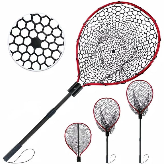 Red All Metal Telescoping Fishing Net, Large Hoop, Saltwater Freshwater Fishing Use