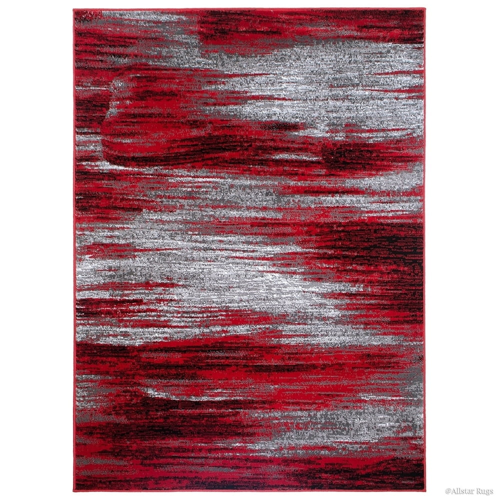 Red and Gray Abstract Stain-Resistant Synthetic Area Rug 5' x 7'