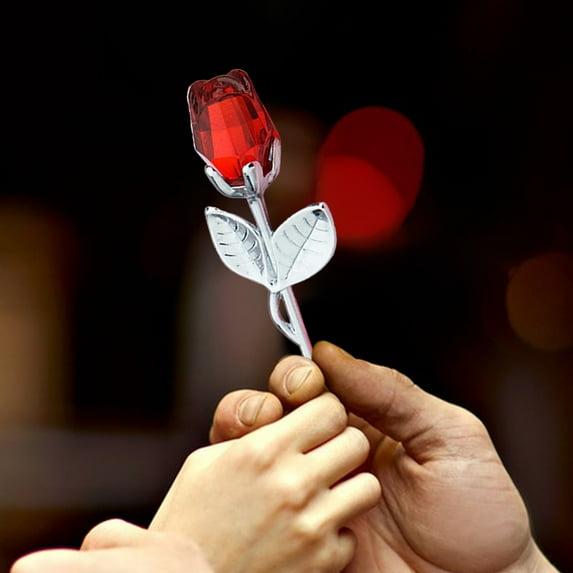 Red Alloy Crystal Rose in Gift Box - Real Preserved Rose with LED Lights - Romantic Valentine's Day, Wedding, Anniversary Gift for Women - 9x3x3cm