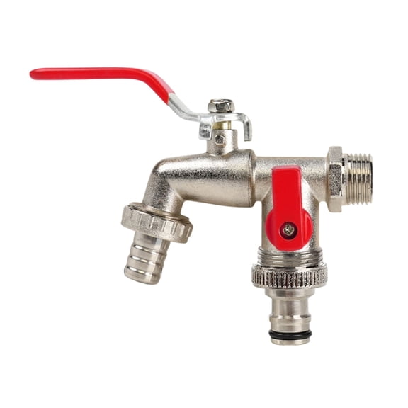 Red Alloy Water Tap - Outdoor Frost Proof Faucet for Yard & Balcony, Leak Proof Design with 1-Inlet 2-Outlet Configuration