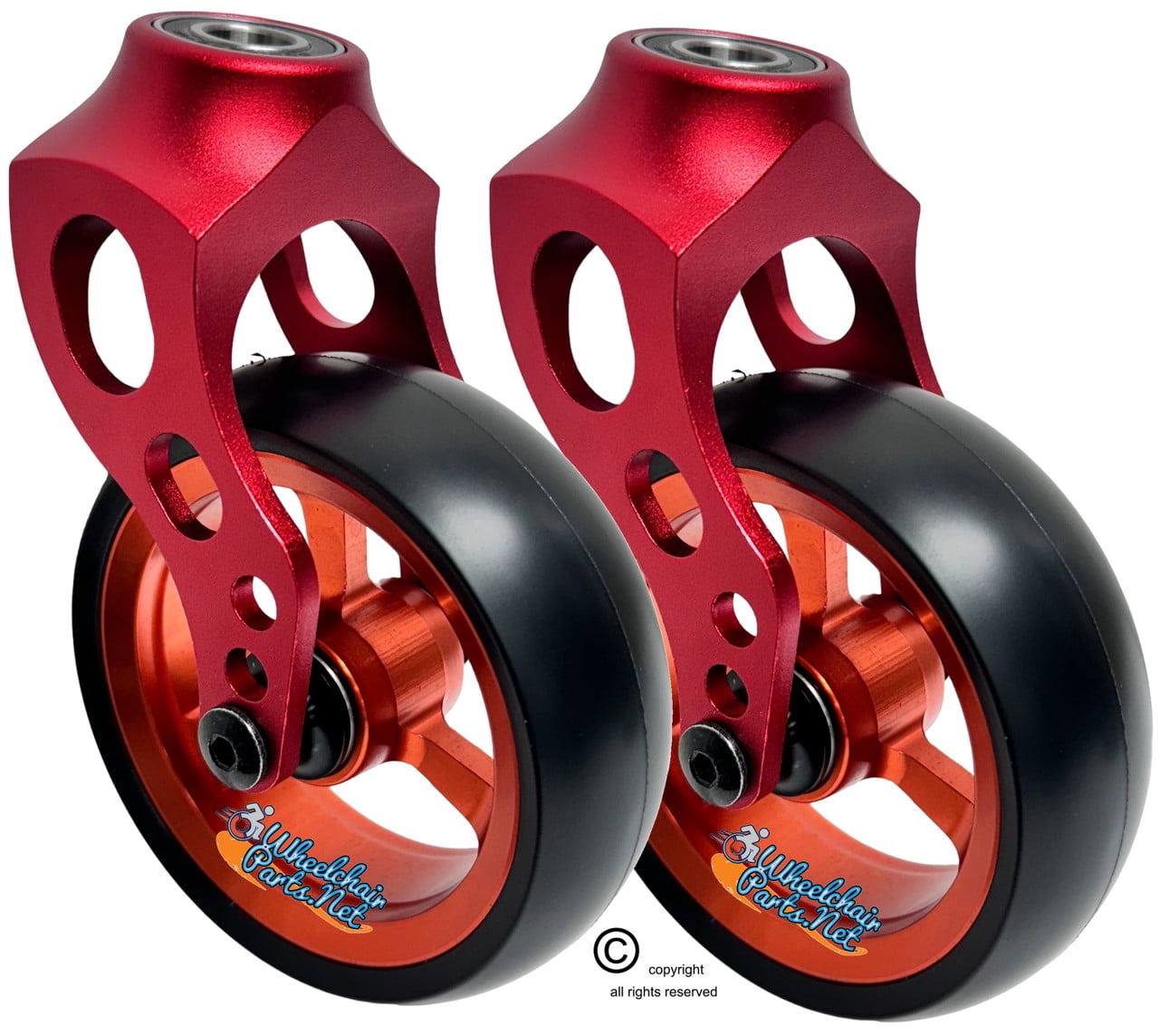 Red Aluminum Caster Fork Assembly With 4x1.40 Soft Roll Wheels in ...