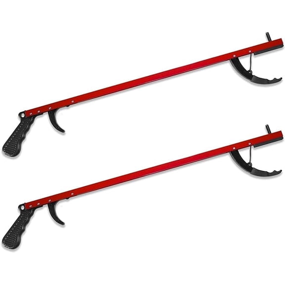 Red Aluminum 26" Reacher Grabber Tool, Aluminum Pickup Tool with 3" Jaw & Magnetic Tip, Lightweight Rust Proof Frame, Ergonomic Handle, Red, Set of 2