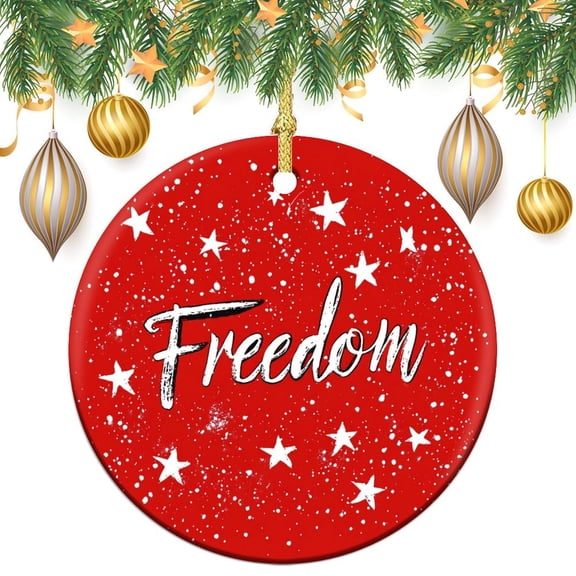 Red America Star Freedom Christmas Ceramic Ornament Memorial Day Decorations Ornament Keepsake Best Gifts for Christmas for Woman Friend Birthday