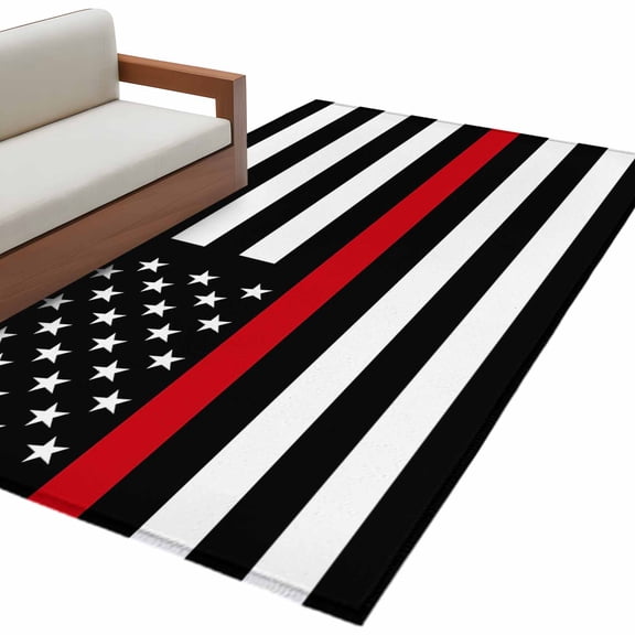 Red American Flag 3'x5' Washable Rug, Black White Striped US Flag Stars Non-Slip Area Rugs for Entryway Kitchen Classroom, Dorm Throw Carpet, Low Pile Soft Indoor Floor Mat