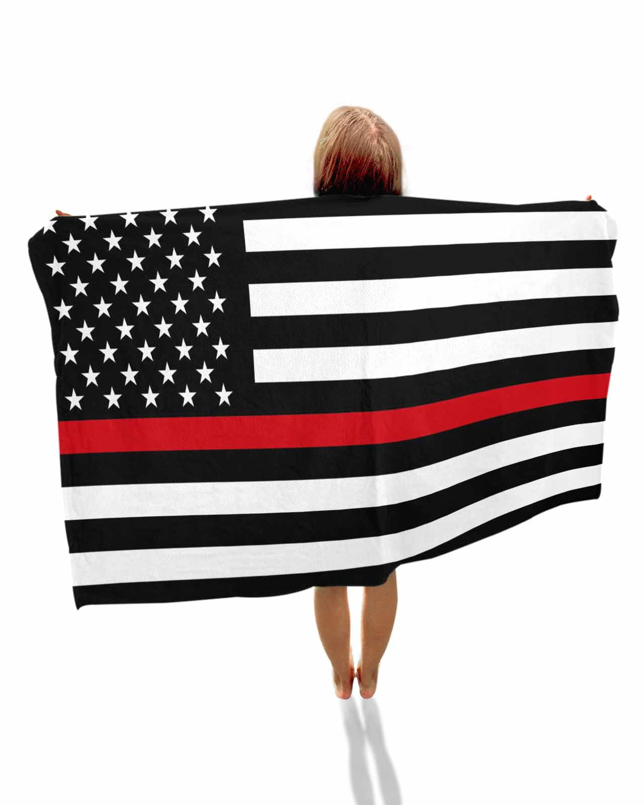 Red American Flag Beach Towels Oversized Super Absorbent, Black White Striped US Flag Stars Lightweight Bath Towel Quick Dry Sets For Bathroom/Pool/Rv Camping/Beach Play/Gym Room/Picnic 23"x47"