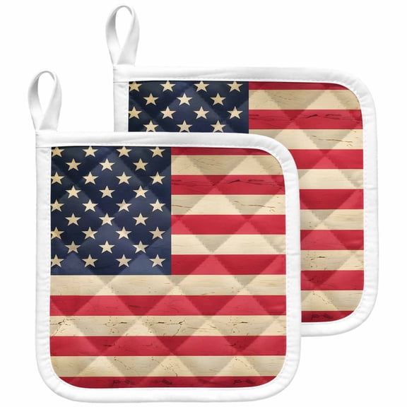 Red American Flag Pot Holders for Kitchen Heatproof Potholder, 2 Pack Retro USA Flag Watercolor Hot Pads Multipurpose Oven Pads Cloth Potholders Trivet for Cooking and Baking