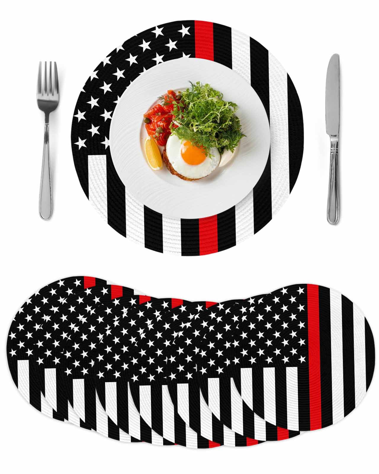 Red American Flag Round Placemats Set of 8 for Dinning Tables,Heat ...