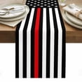 thumbnail image 1 of Red American Flag Table Runner - 120 Inch Long, Kitchen Dining Table Runner Dresser Scarves, Black White Striped US Flag Stars Farmhouse Decor for Coffee Tables Wedding Party Banquet, 1 of 8