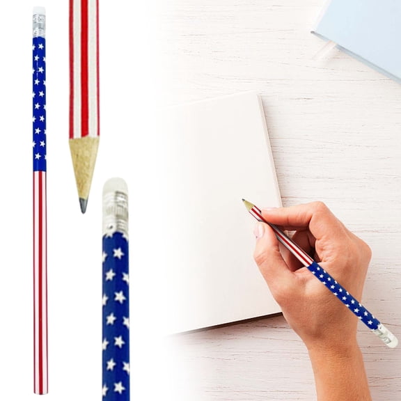 Red American Flag Themed Pencil, Patriotic Pencil with Eraser, for Class Note-Taking, Lecture Drafts, office Correspondence, Meeting Minutes and Everyday Writing