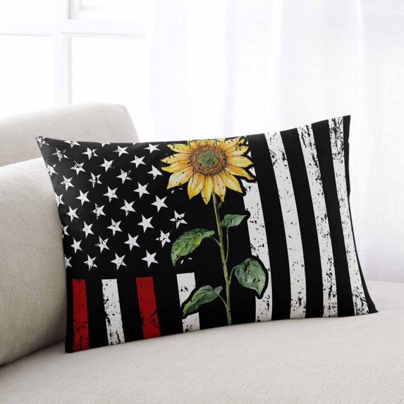 Red American Flag Throw Pillow Covers, Sunflower Vintage USA Flag Soft Breathable Pillow Cases with Invisible Zipper for Sleeping, Toddler Pillowcases for Couch Bed Sofa Chair 12x20 Inches