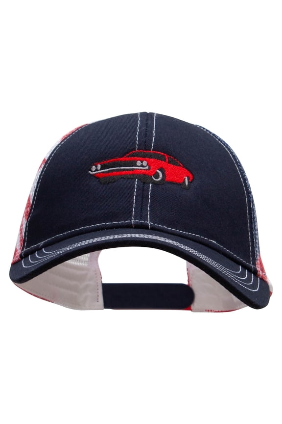 Red American Muscle Car USA Flag Cotton Twill Mesh Cap - Flag OSFM