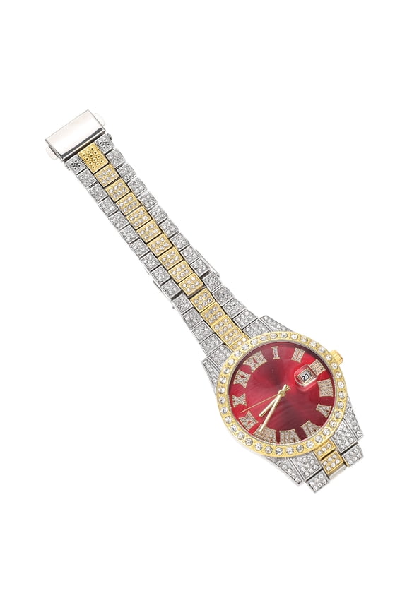 Men's Red Analog Watch with Calendar, Stainless , Style, Glass, Stylish Male Wristwatch