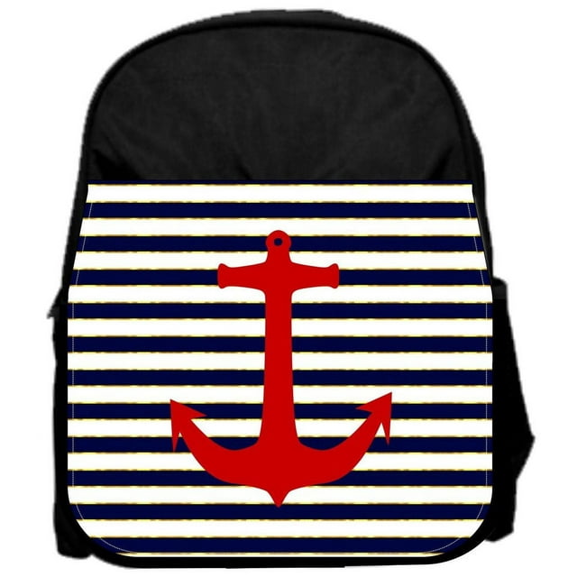 Red Anchor on Stripes 13" x 10" Black Preschool Toddler Children's Backpack